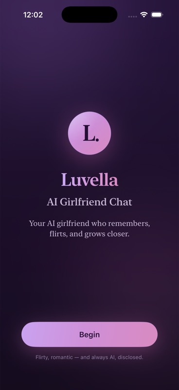 Luvella welcome screen on iPhone